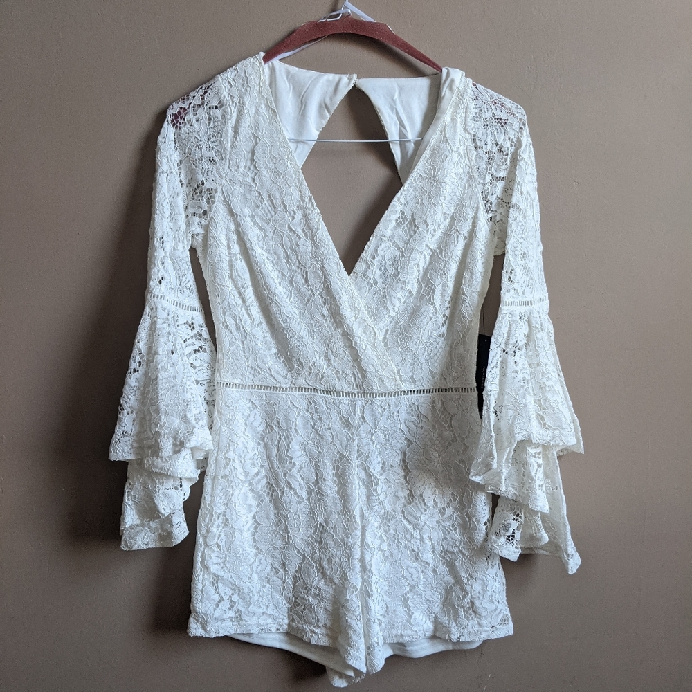 White Lace Faux Wrap Romper - Never Worn
